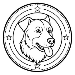 simple icon Children coloring book page, line art, black and white, cute style, illustration of a dog