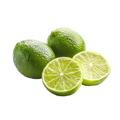 Bright Green Fresh Limes Sliced in Halves Isolated