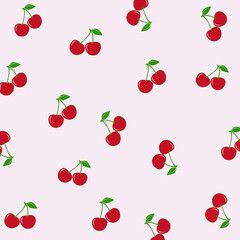 Illustration Seamless pattern Flat Cherry isolated on white background.