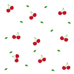 Cherry seamless pattern. Red berries with a leaf.