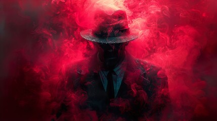 Mysterious Man in Red Smoke: A Noir Portrait
