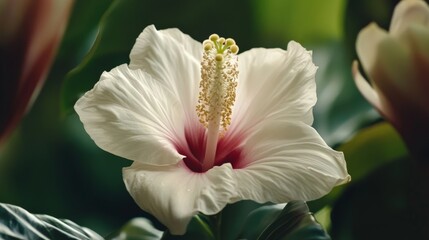 Fototapeta premium Stunning White Hibiscus Flower in Lush Tropical Garden
