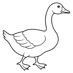 Obraz premium simple icon Children coloring book page, line art, black and white, cartoon cute style, illustration of a goose