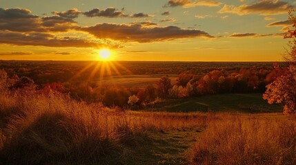 Breathtaking Autumn Sunset Over the Countryside Landscape