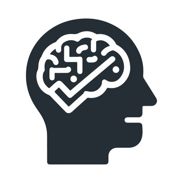 recommend clip art: Black silhouette brain with checkmark vector icon design isolated on white