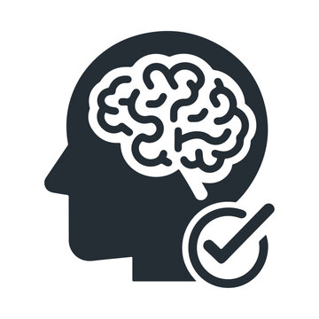 recommend clip art: Black silhouette brain with checkmark vector icon design isolated on white