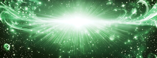 Naklejka premium Green and white abstract background with bright light in center.