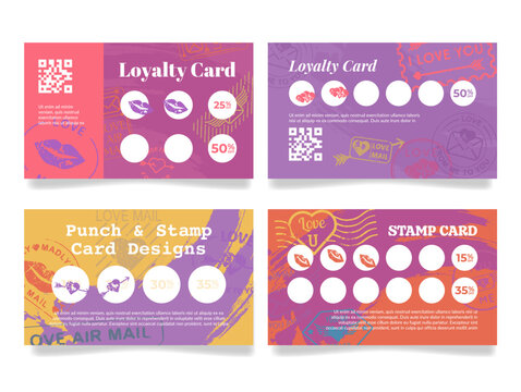 Loyalty cards showcasing various designs and rewards for a unique customer experience at a local business - Powered by Adobe