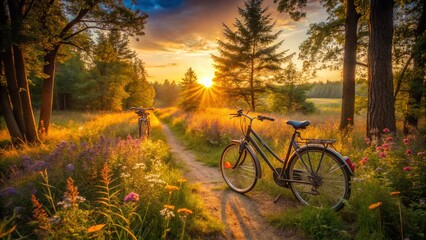 Fototapeta premium Friends Cycling Together at Dusk - Low Light Photography