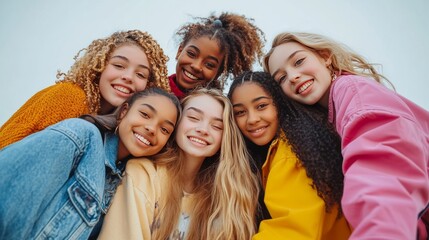 Fototapeta premium African-American and Caucasian girls smile together.