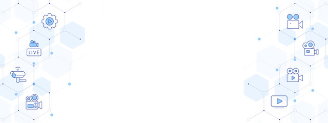 Video Banner Vector Illustration with Two-sided Icon Style. Line Duotone icon. Containing video, video camera, cctv camera, live, settings, camera