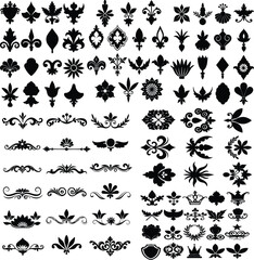 Decorative divider silhouette decoration Victorian Ornamental Floral Corner Border Retro Vector Clip art.