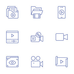 Video icons set. Thin Line style, editable stroke. smartphone, video call, video camera, video files, video folder, video player, view, video
