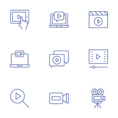 Video icons set. Thin Line style, editable stroke. tablet, tutorial, video, video chat, video clip, video camera