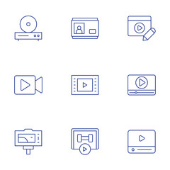 Video icons set. Thin Line style, editable stroke. video console, video door phone, video editing, video player, video recording, video tutorial, video
