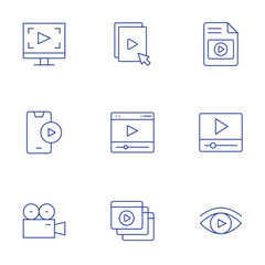 Video icons set. Thin Line style, editable stroke. video file, video player, videos, view, video editor, videocamera