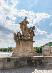 Obraz premium Sculpture of St Francisco Borgia by Ferdinand Maximilian Brokoff on the Charles Bridge in Prague in Czech Republic