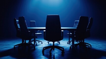 Visualize a hybrid meeting space with a futuristic ambiance, blending traditional elements with tech-savvy touches