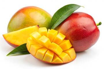 Mango fruit with slices ,isolated on white background