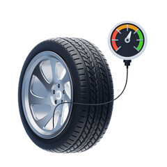 Obraz premium 3D Car Tire with Pressure Gauge for Monitoring Air Pressure