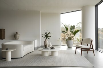 Fototapeta premium Minimalist interior design of modern living room