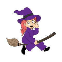 Witch and Broom Cartoon