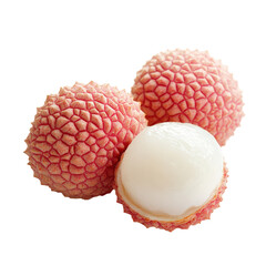 Fresh Lychee Fruits with Bright White Flesh Isolated Isolate on a White Background Transparent Background