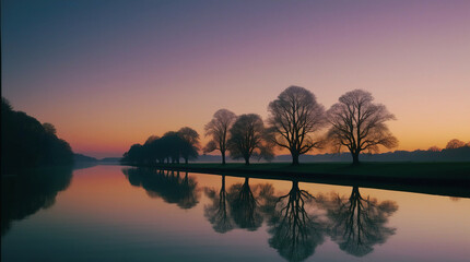 Fototapeta premium Silent Reflections: A Peaceful Evening by the Lake