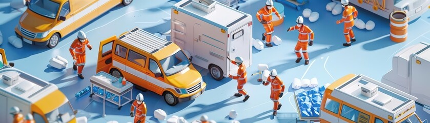 Craft realistic 3D illustrations of emergency evacuation procedures, emphasizing orderly and swift actions