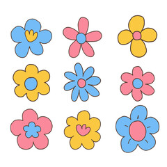  Set of Flowers Cute Doodle Vector Illustration