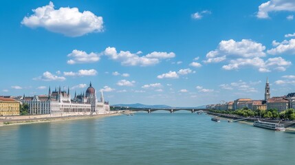 Naklejka premium Budapest's Danube by Margaret and Parliament