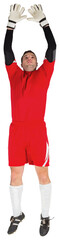 Goalkeeper in red jumping up © vectorfusionart
