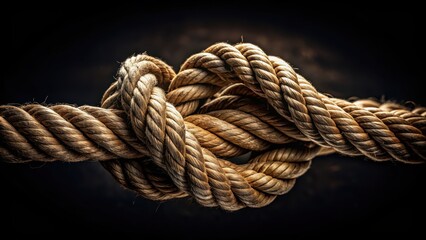 Close up of a ship knot tied rope in the dark, Nautical, Maritime, Close up, Texture, Detail, Dark background, Navy, Boating