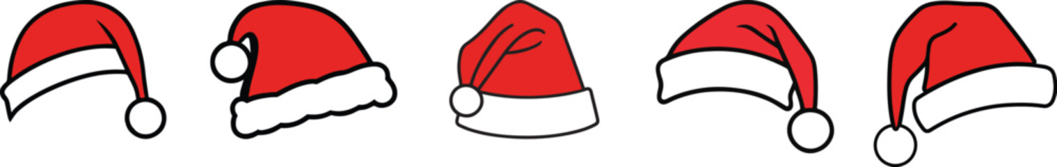 Set of Christmas hat flat design - Santa Claus hat design.