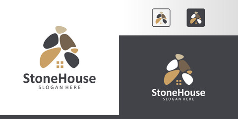 Stone house logo design. pile of stones in the shape of a building home design graphic symbol icon vector.