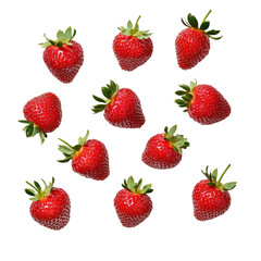 Fresh Strawberries with Green Stems on White Background Isolate on a White Background Transparent Background