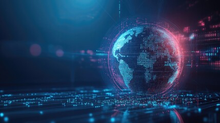 Obraz premium A glowing digital globe is encircled by vibrant lines of data, symbolizing worldwide internet connectivity and communication.
