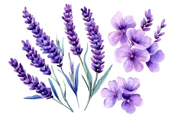 Naklejka premium Watercolor lavender flowers,floral design purple elements