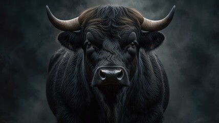 Naklejka premium A powerful bull surveys its territory, its thick fur and massive horns a testament to its strength