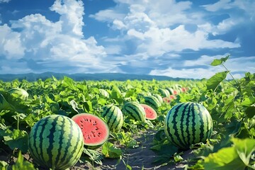 Watermelon Field Under a Bright Sky