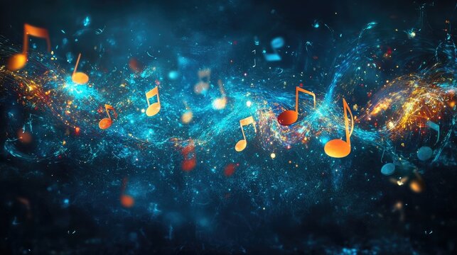 A visual symphony of intertwined light trails and musical notes, capturing the fluidity and rhythm of a melody in a captivating display.