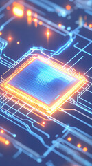 Fototapeta premium abstract blue and orange neon glowing circuit board technology background 3d render illustration
