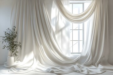 Elegant White Fabric Drapery with Soft, Flowing Textures