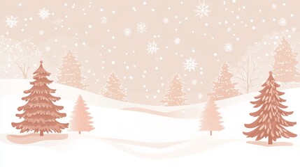 Obraz premium A serene winter landscape featuring snow-covered trees and falling snowflakes in soft pastel tones.