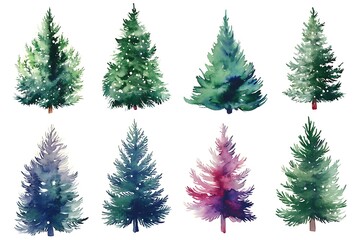 Fototapeta premium Collection watercolor Pine Trees , modern design. For printed materials - flyers, poster