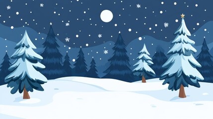 Fototapeta premium A serene winter landscape featuring snow-covered trees under a starry night sky.
