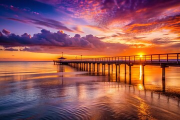 Fototapeta premium Hervey Bay Jetty Sunset - Scenic Coastal View with Copy Space for Text