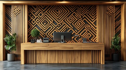 Modern Office Space with Decorative Wooden Wall
