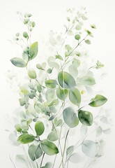 柔らかな緑と白の繊細な水彩画の花のアレンジメント