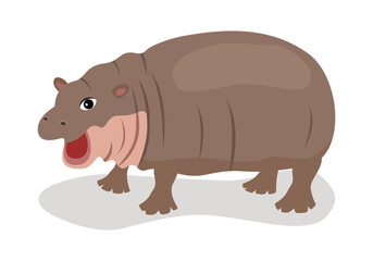 Cute baby hippo in flat design on white background.